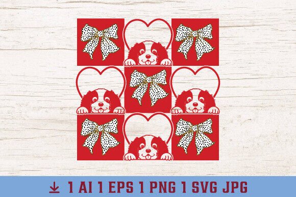 Checkered Heart Bow Dog Valentine PNG Graphics and T-Shirt Designs