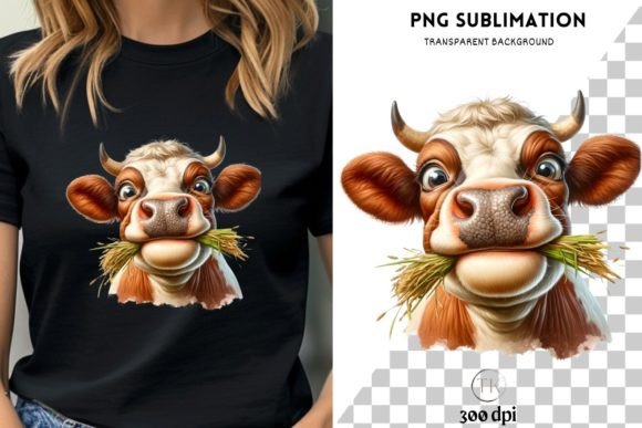 Digital Funny Cow PNG Designs for Card