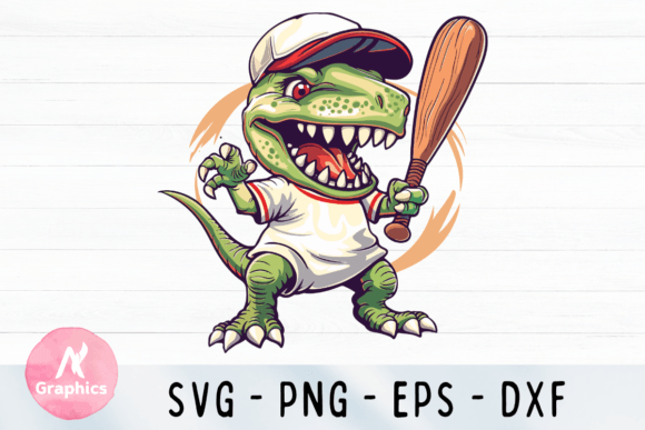 Funny Baseball Dinosaur Clipart No - 01 Graphics and T-Shirt Designs