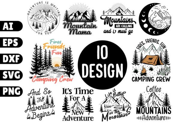 Funny Camping Quotes Mountain SVG Bundle Graphics and T-Shirt Designs