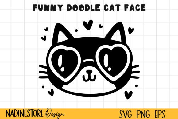 Funny Doodle Cat Face. SVG, PNG, EPS Graphics