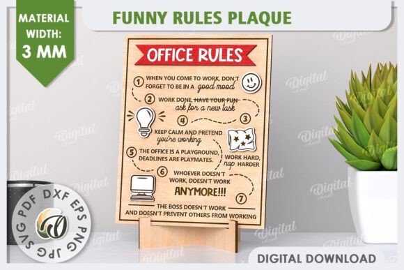 Funny Office Rules Plaque Laser Cut Signs