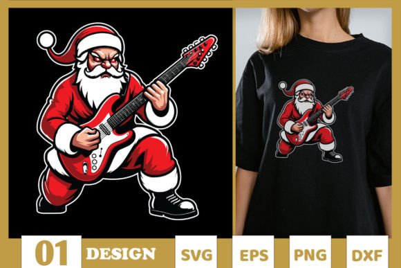 Funny Santa Playing Guitar Rock SVG Graphics and T-Shirt Designs