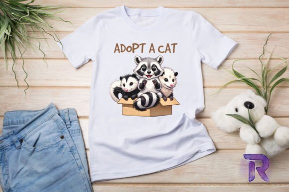 Retro Adopt a Cat Funny Raccoon PNG Graphics and T-Shirt Designs